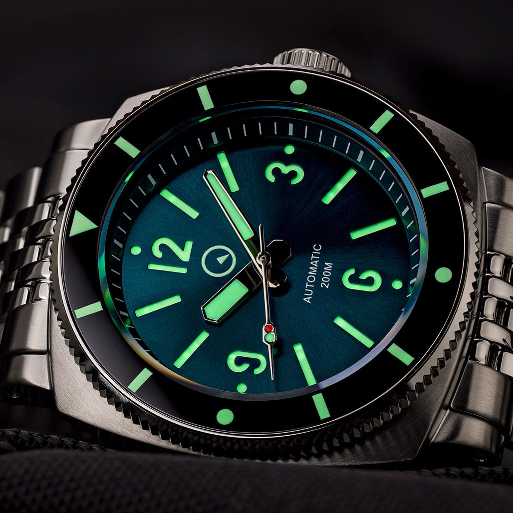 Islander Blue-Green Sandwich Dial Automatic Dive Watch with AR Sapphire Crystal, and Luminous Ceramic Bezel Insert