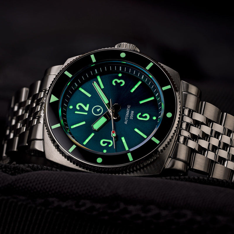 Islander Blue-Green Sandwich Dial Automatic Dive Watch with AR Sapphire Crystal, and Luminous Ceramic Bezel Insert