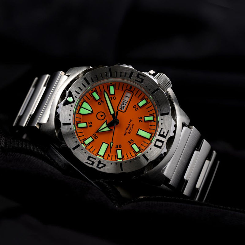 Islander Orange Dial Automatic Dive Watch with AR Double Dome Sapphire Crystal, and 120-click Bezel