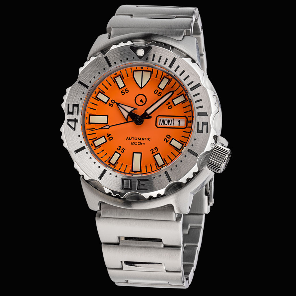 Islander Orange Dial Automatic Dive Watch with AR Double Dome Sapphire Crystal, and 120-click Bezel