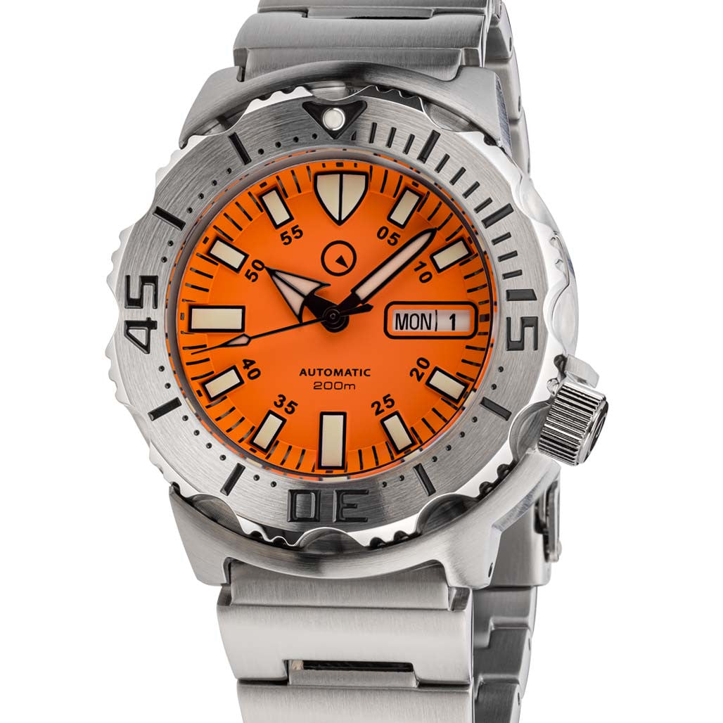 Islander Orange Dial Automatic Dive Watch with AR Double Dome Sapphire Crystal, and 120-click Bezel