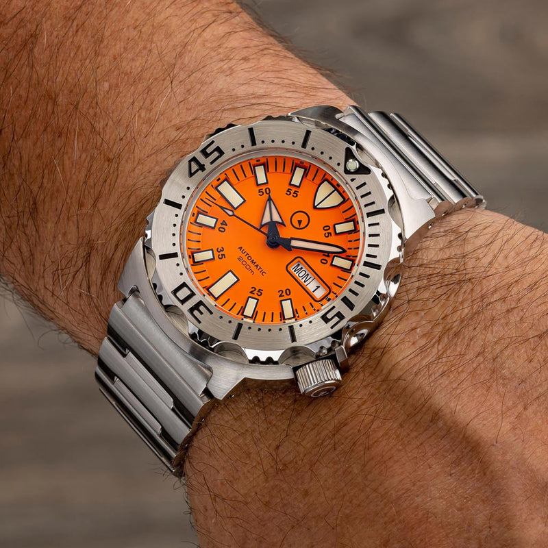 Islander Orange Dial Automatic Dive Watch with AR Double Dome Sapphire Crystal, and 120-click Bezel