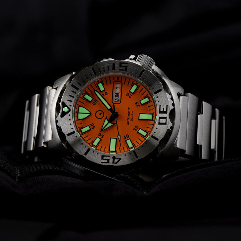 Islander Orange Dial Automatic Dive Watch with AR Double Dome Sapphire Crystal, and 120-click Bezel