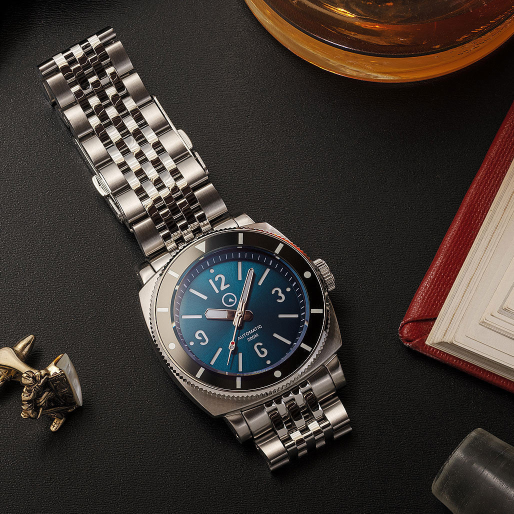 Islander Blue-Green Sandwich Dial Automatic Dive Watch with AR Sapphire Crystal, and Luminous Ceramic Bezel Insert