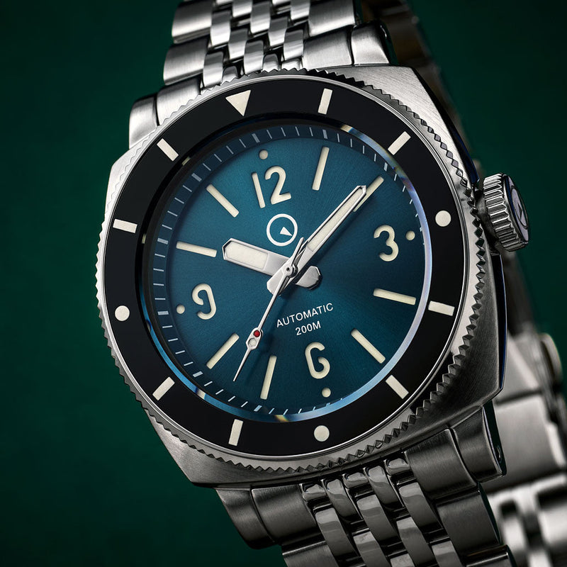 Islander Blue-Green Sandwich Dial Automatic Dive Watch with AR Sapphire Crystal, and Luminous Ceramic Bezel Insert