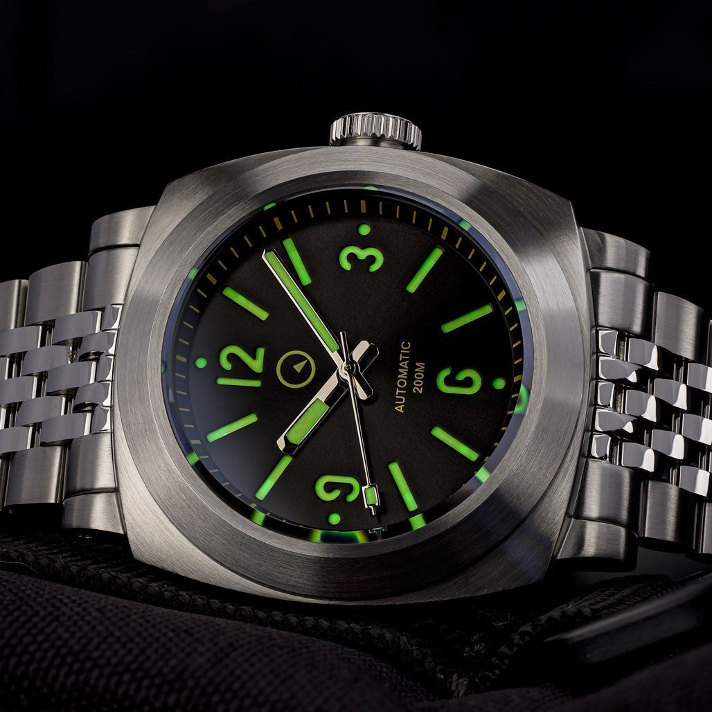 Islander Black Sandwich Dial Automatic Dive Watch with AR Sapphire Crystal, and Pilot Bezel