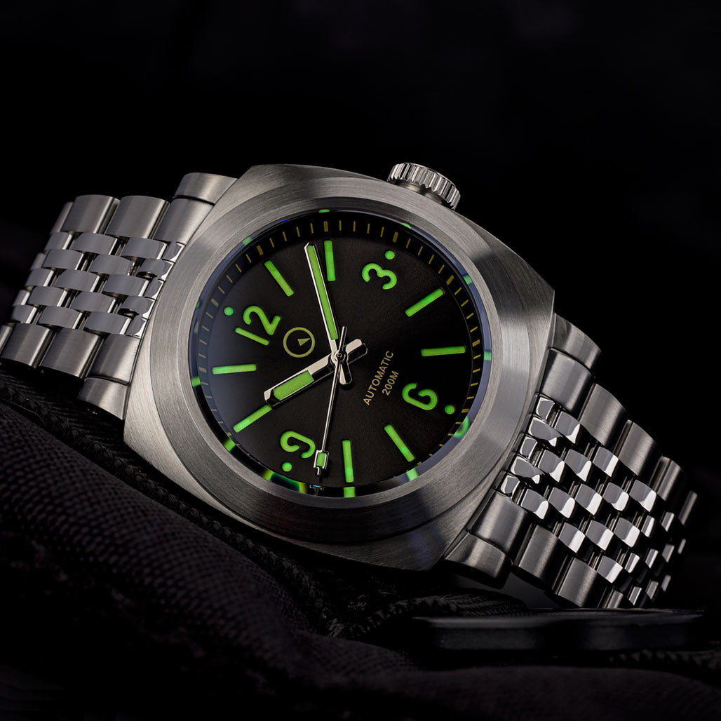 Islander Black Sandwich Dial Automatic Dive Watch with AR Sapphire Crystal, and Pilot Bezel