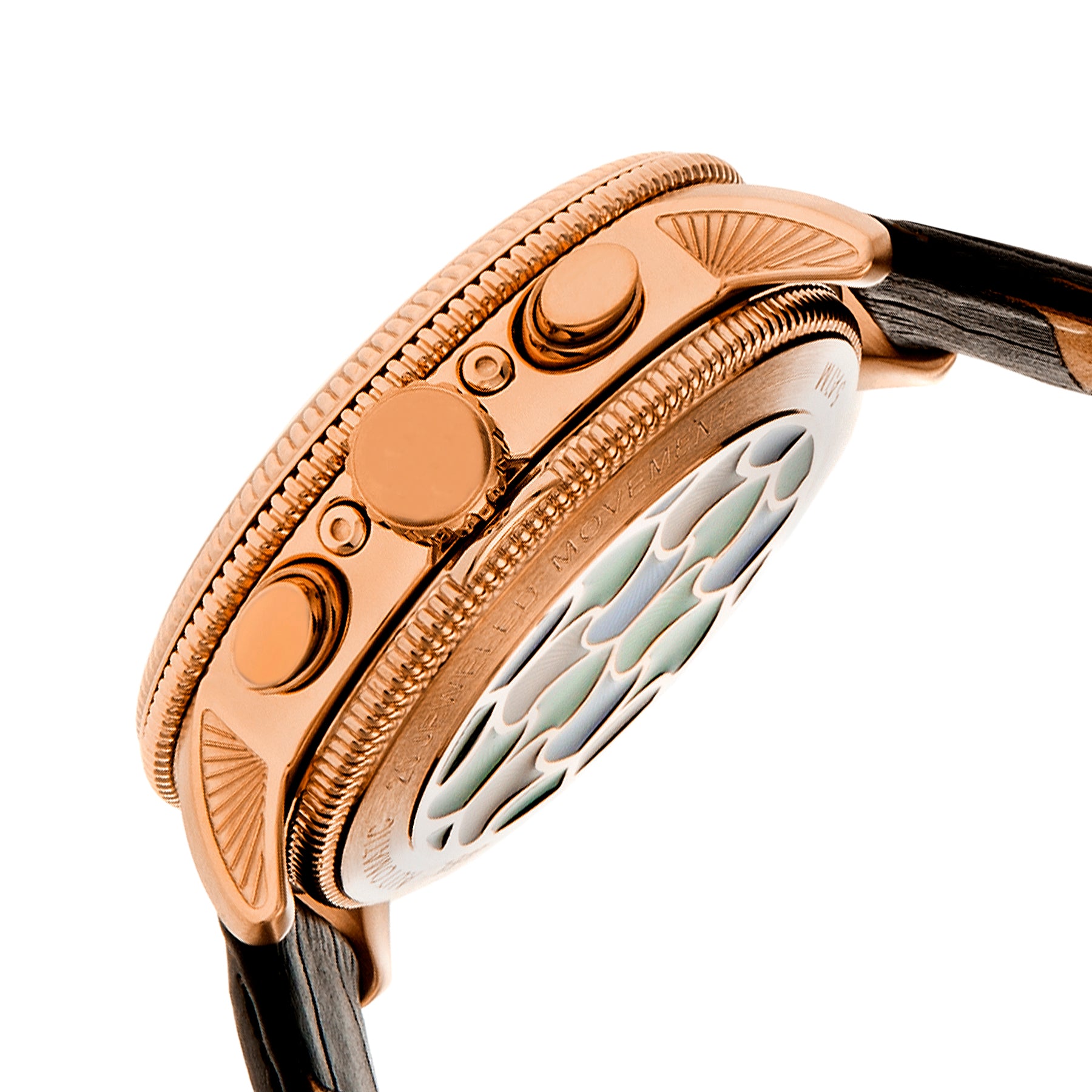 Aura Semi-Skeleton Genuine Leather-Band Watch Rose Gold/White | Multi-colored Dial