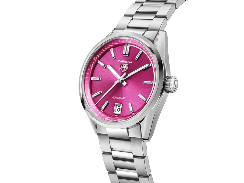 TAG HEUER CARRERA DATE 36MM, W/R 50M, STEEL CASE & BRACELET, PINK DIAL Pink Dial | Pink Dial