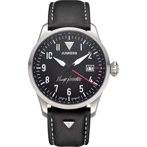 Hugo Junkers GMT Signature Edition GMT Black Dial / Black Leather Strap Black Dial