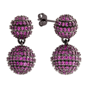 Elegant Confetti Women's 18K Black Gold Plated Pink CZ Simulated Diamond Pave Ball Drop Statement Earrings 18k Black Gold