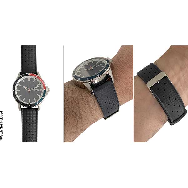 2 Pack - Vintage Rubber Diver Watch Bands ��� Tropical and Waffle Black and Grey, 20mm |  Dial