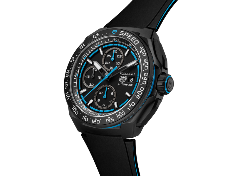 TAG HEUER FORMULA 1 44MM, W/R 200M, TITANIUM CASE, BLK & BLUE RUBBER STRAP, BLACK DIAL Black Dial | Black Dial