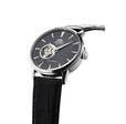 Contemporary Automatic Leather Strap Watch | Black Dial