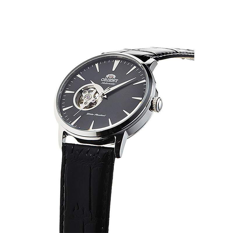 Contemporary Automatic Leather Strap Watch | Black Dial