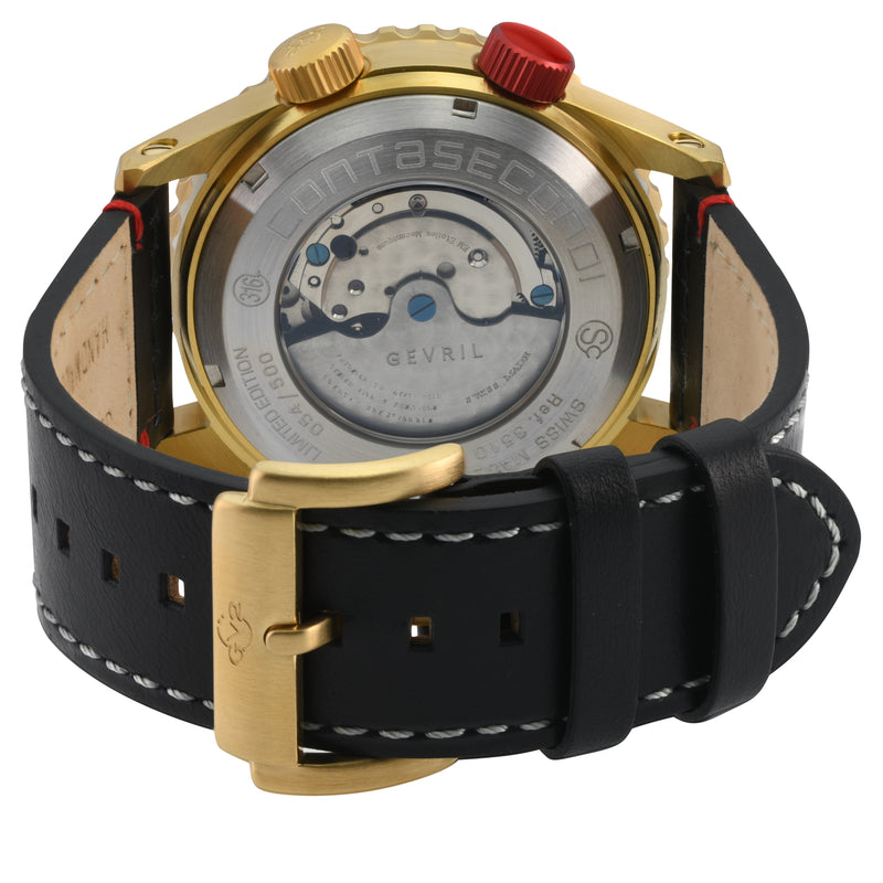 Contasecondi Gold GV2 by Gevril Swiss Automatic Dual Rotating Bezel Watch | Black Dial