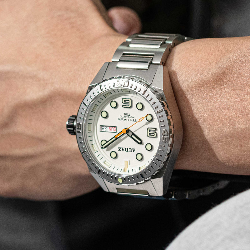 Tri-Hawk Tritium White with Luminous Glow White Dial