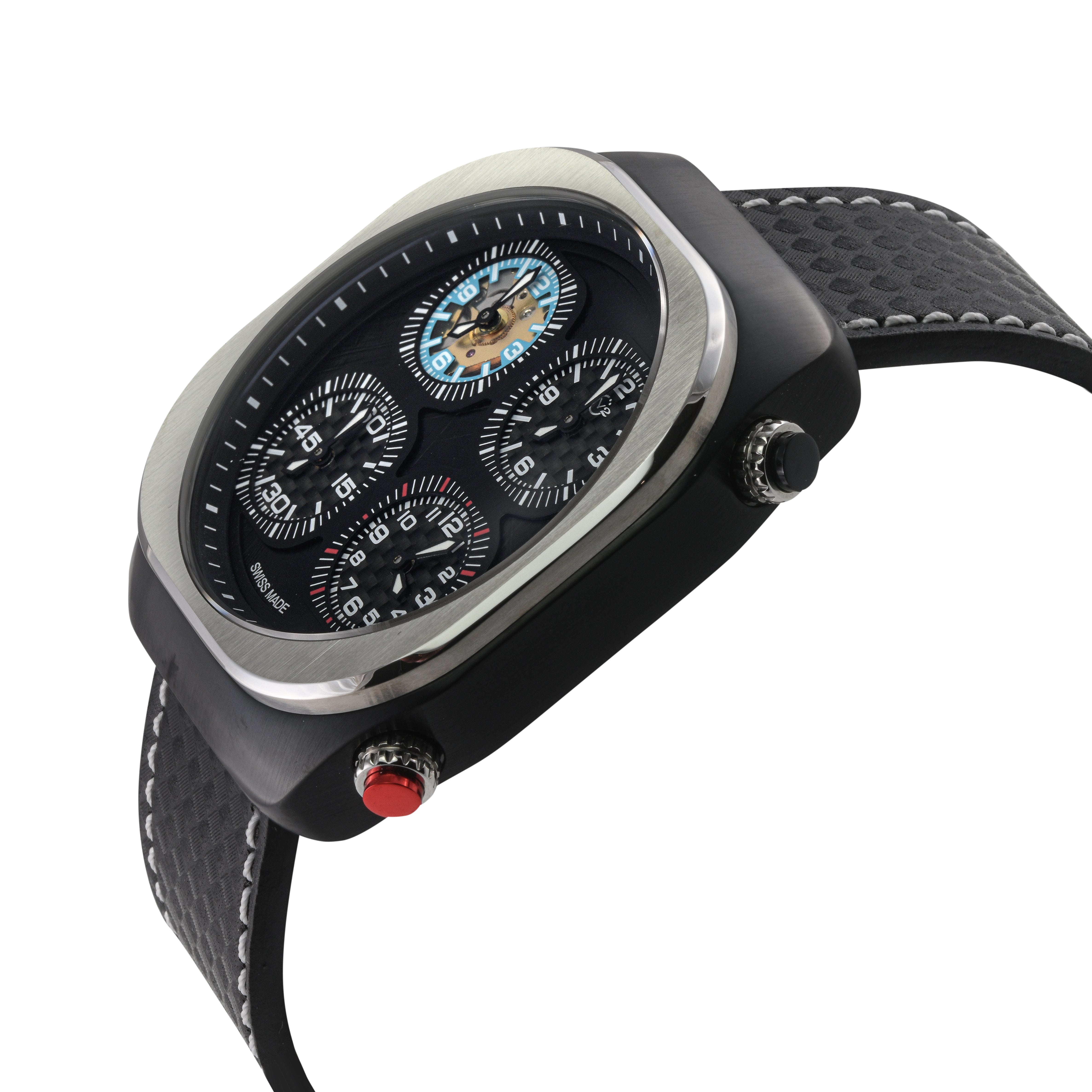 Quattro Zone GV2 Swiss Quartz, 316L Black Case, Silver Bezel