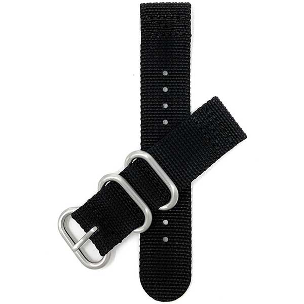 NYL200 | Black 22mm Nylon Nato Style Watch Band, 2 Piece Strap, Hook and Loop Buckle 22mm / Black |  Dial