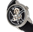 Automatic Sanford Semi-Skeleton Leather-Band Watch Silver/Black | Black Dial