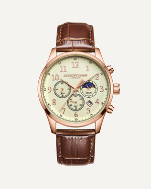 Moonphase Chronograph White/Brown Leather
