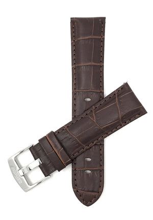 Bandini 24mm Brown Italian Leather Watch Band - Alligator Pattern, Semi-Padded 24mm / Brown / Silver Buckle |  Dial