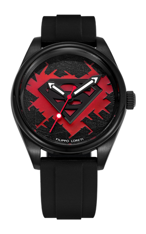 Superman Power 42mm Black - {Extended Ship Time} | Black Deep press Meteorite Pattern With Red(1805C) Lum Fill Dial