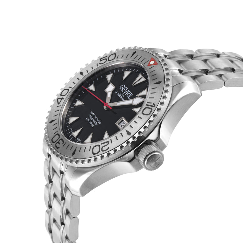 Hudson Yards Swiss Made Automatic SW200 Diver watch Silver Tungsten bezel, Unidirectional Rotating bezel. | Black Dial
