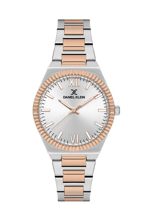 33mm Womens Fluted Bezel Watch - DK13712 Silver and Rose Gold