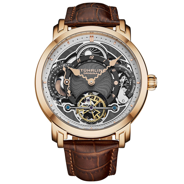 Legacy Dual Time Skeleton Watch Brown/LEather | Gunmetal Dial