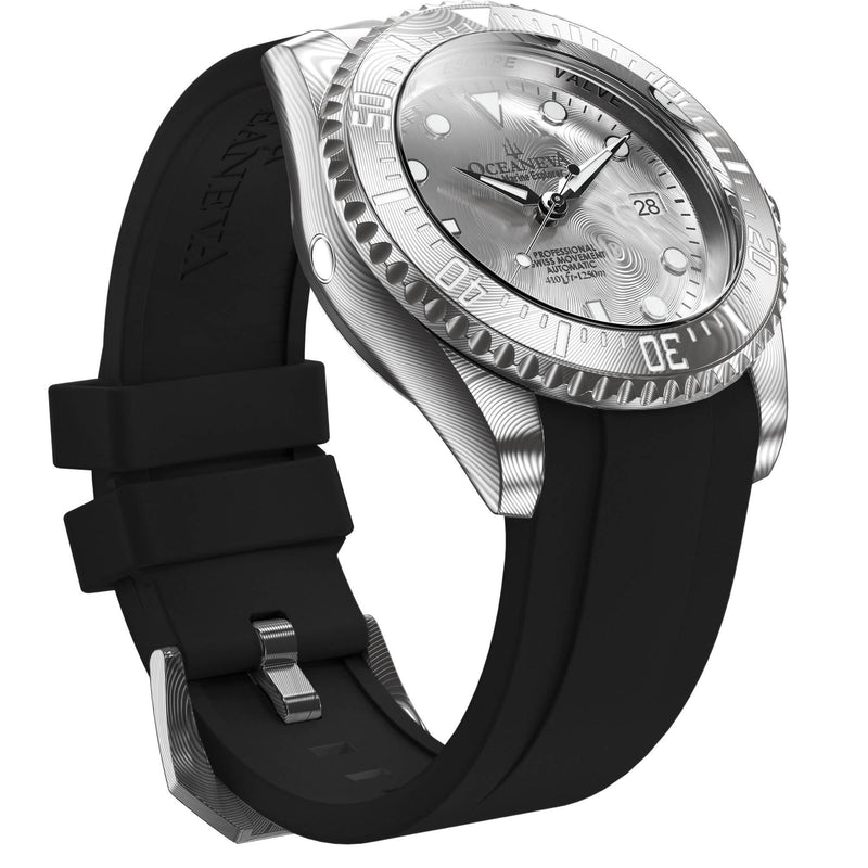 Damascus Swiss Automatic SW200 Deep Marine Explorer II Damascus/Silver Damascus Dial/Black Strap | Silver Dial