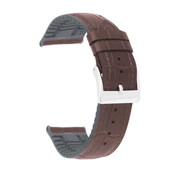Hybrid Watch Band, Leather / Rubber Lining - Alligator Pattern Brown / 22mm |  Dial