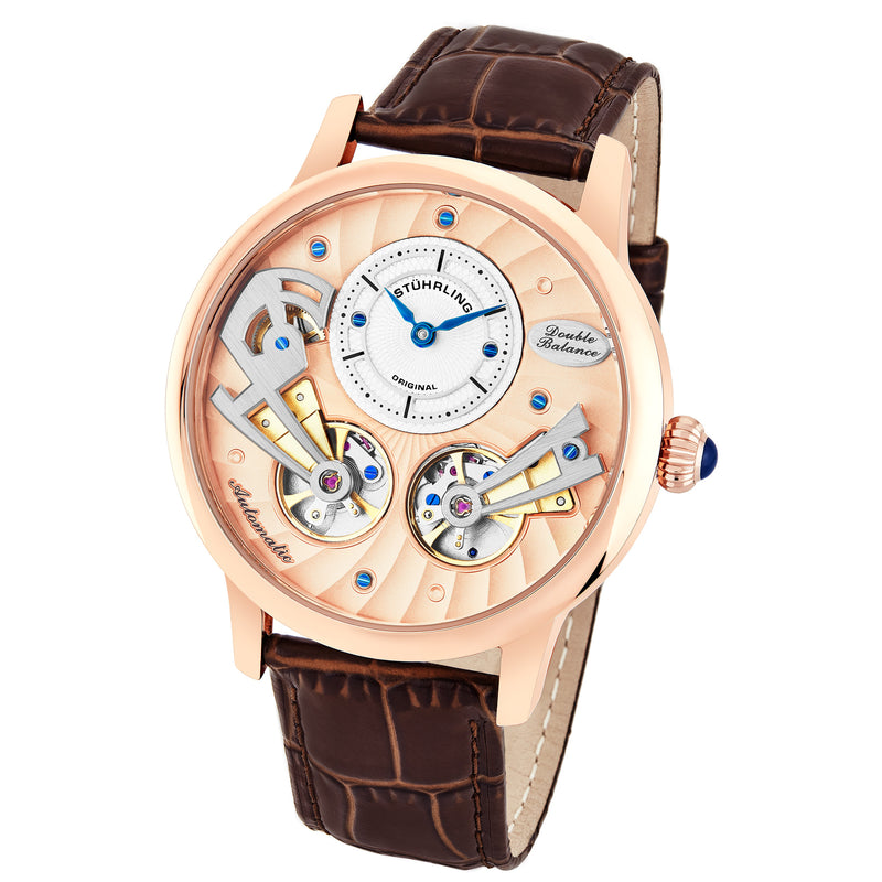 Legacy Rose Gold case/Leather strap/ Brass Dial | Semi-transparent Dial