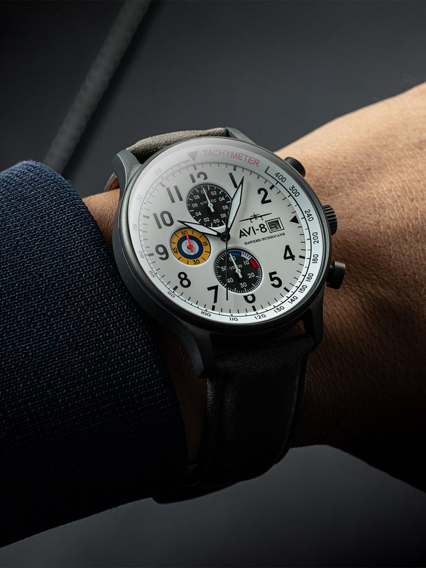 Hawker Hurricane Classic Chronograph White / Gray / Leather | White Dial
