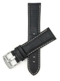 Bandini 20mm Black Italian Leather Watch Band - Alligator Pattern - White Stitch -  Semi-Padded 20mm / Black / Silver Buckle |  Dial