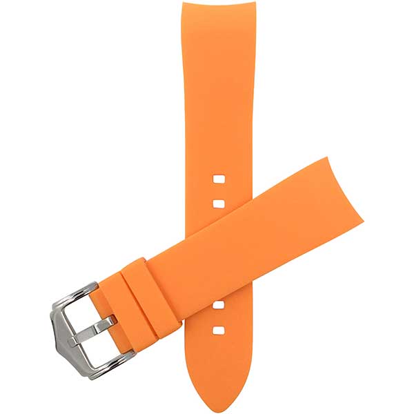 SIL.135 | 20mm Orange Curved End Soft Silicone Rubber Watch Band, Oyster Strap 20mm / Orange / Silver Buckle |  Dial