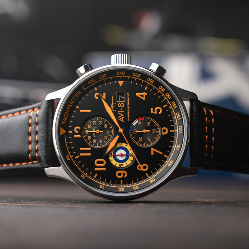 Classic Chronograph Black & Orange / Leather | Black Dial