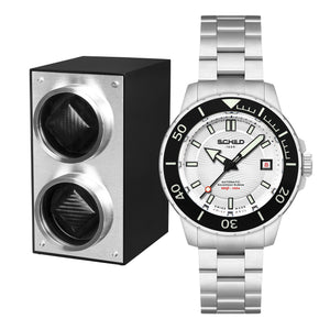 Hermann Swiss Automatic Limited Edition Watch Winder Set White / Stainless Steel | White Dial