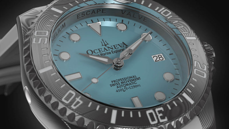 Damascus Swiss Automatic SW200 Deep Marine Explorer II Damascus/Light Blue Dial/White Strap | Light-blue Dial