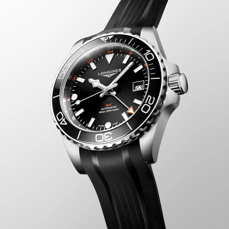 HYDROCONQUEST GMT Black / Rubber | Black Dial