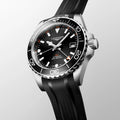 HYDROCONQUEST GMT Black / Rubber | Black Dial