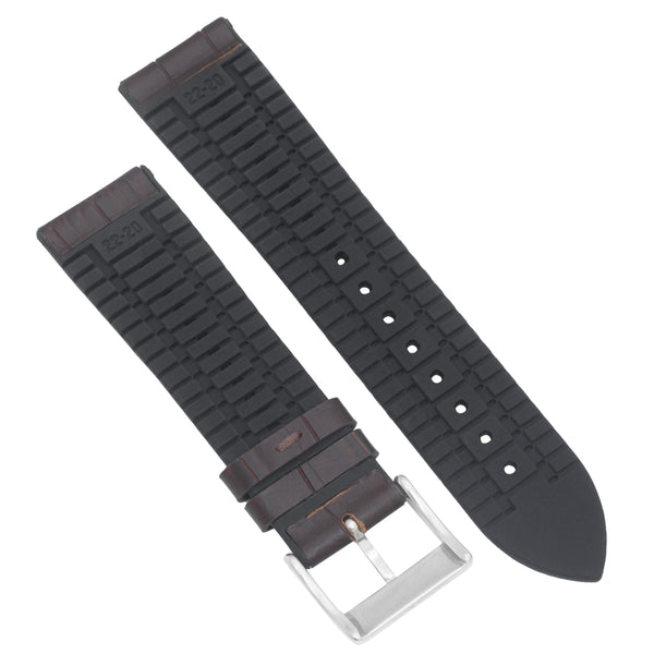 Hybrid Watch Band, Leather / Rubber Lining - Alligator Pattern Brown / 22mm |  Dial