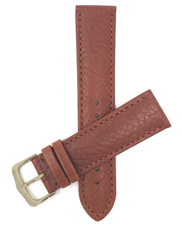 422 | 22mm Tan Italian Leather Watch Band - Buffalo Pattern - Semi-Padded 22mm / Tan / Gold Buckle |  Dial