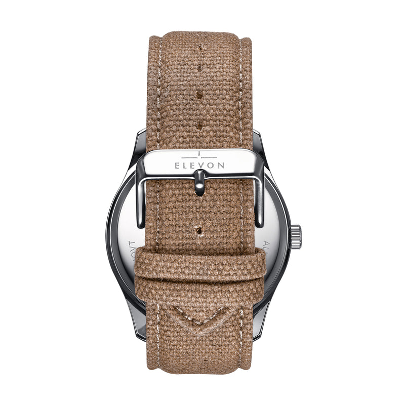 Crosswind Canvas-Overlaid Leather-Band Watch w/ Date Black/Khaki | Black Dial