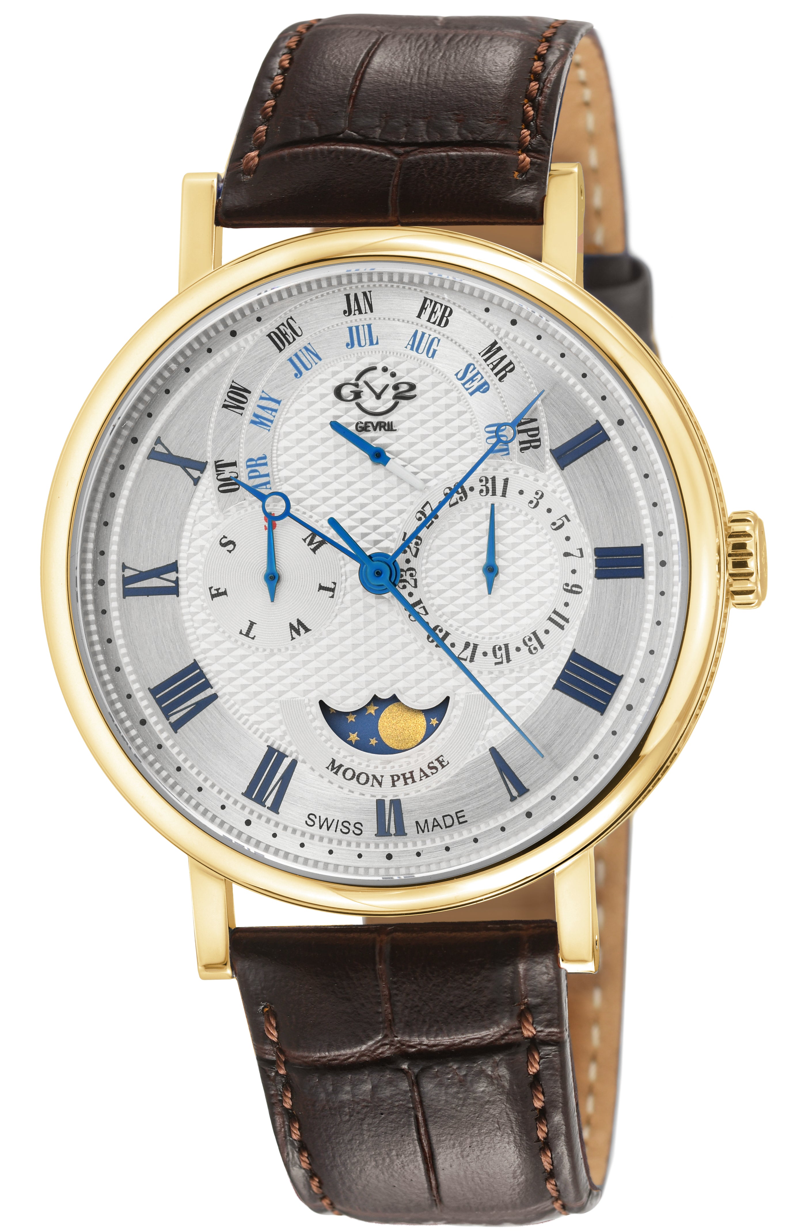Maestro GV2 Swiss Quartz, IPYG Case, White Dial, Brown Italian