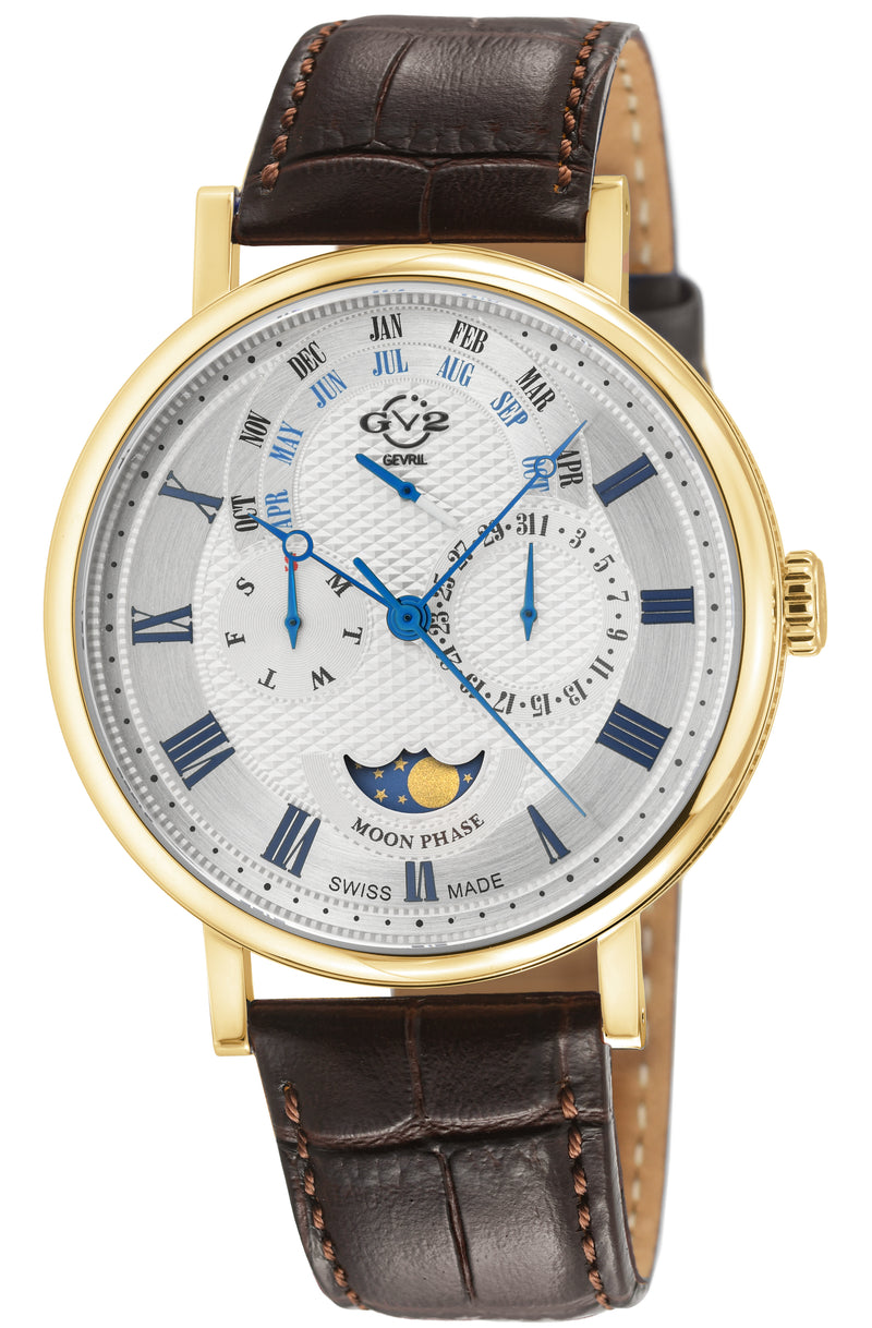 Maestro GV2 Swiss Quartz, IPYG Case, White Dial, Brown Italian Leather Strap | White Dial