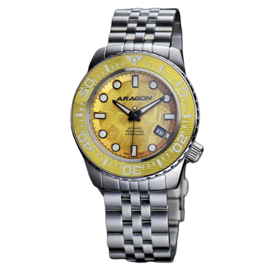 EVO Meteorite Swiss Automatic Limited Edition Titanium Damascus Bezel - Gold | Gold Dial