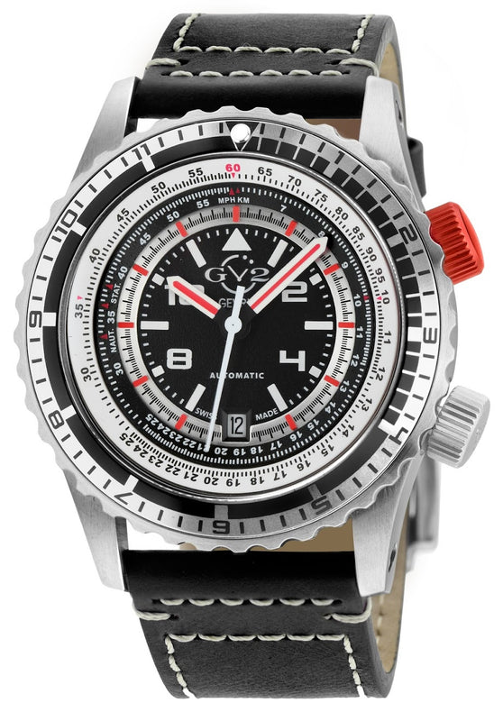 Contasecondi GV2 Contasecondi Men's Black/Red Dial Black Calfskin Leather Watch | Black Dial