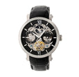 Automatic Aries Skeleton Leather Band Watch Black | Black Dial
