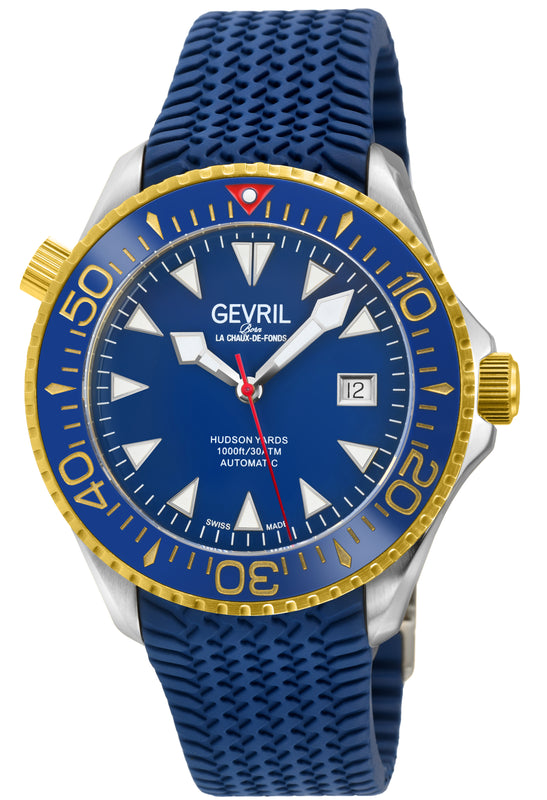 Hudson Yards - Rubber Swiss Made SW200 ceramic rotating bezel helium valve, Blue Rubber | Blue Dial